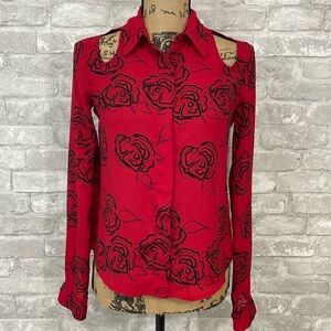 Nanette Lepore Red Floral Blouse